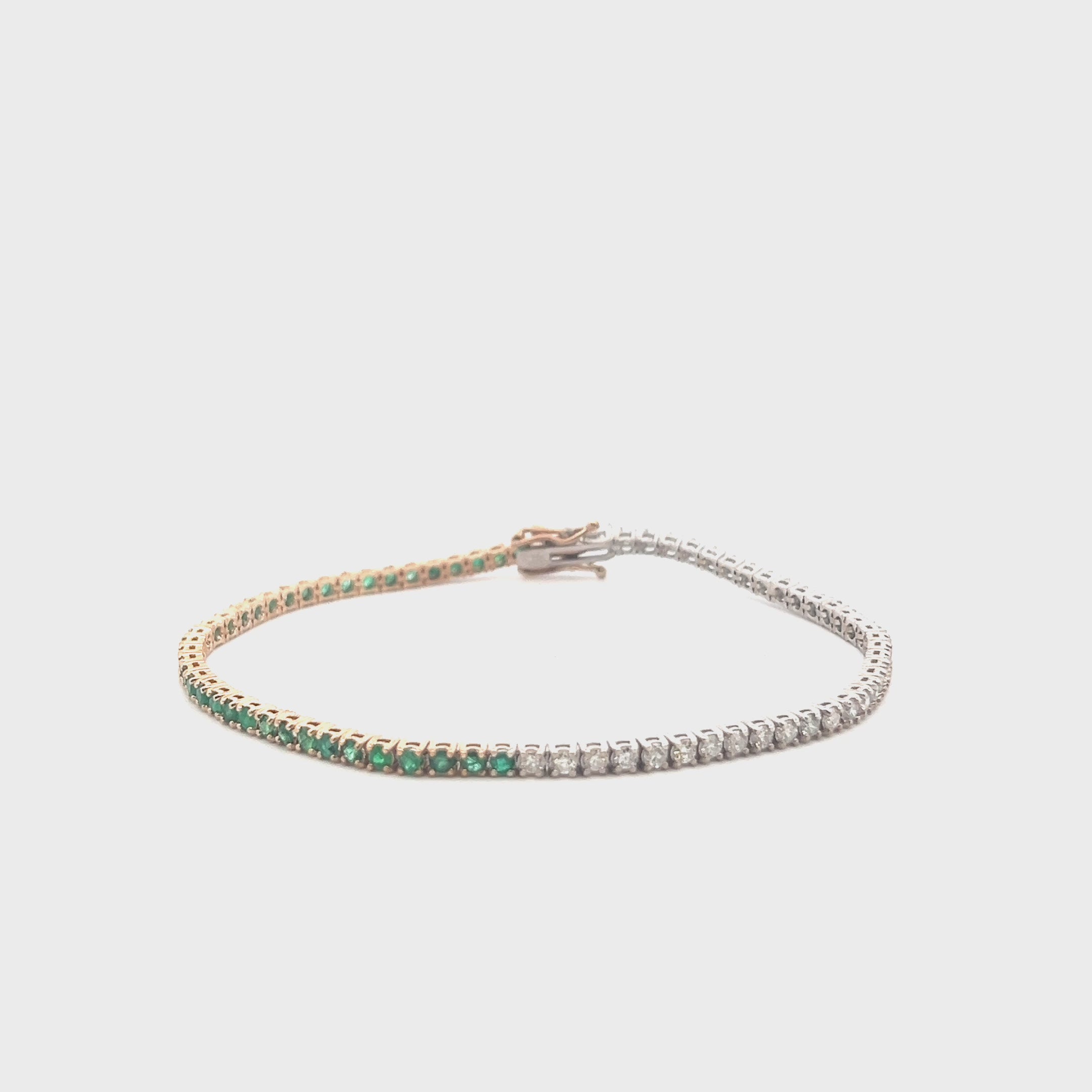 Half Diamonds & Half Emerald Tennis Bracelet (3.15ct.) 4-Prongs Setting in 14K Gold