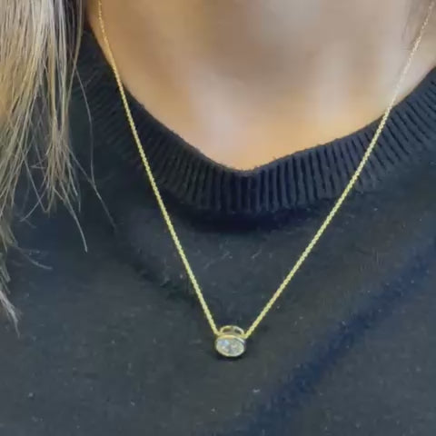 Lab Grown Diamond (1.50 carats) Round Cut bezel setting necklace in 14K Gold