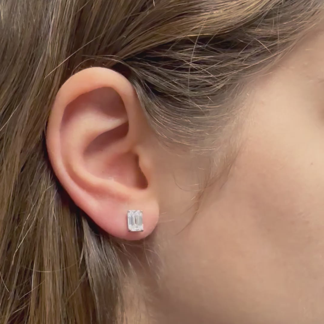 Lab Grown Diamond Emerald Cut Rectangular Studs Earrings (1.00 ct.) in 14K Gold