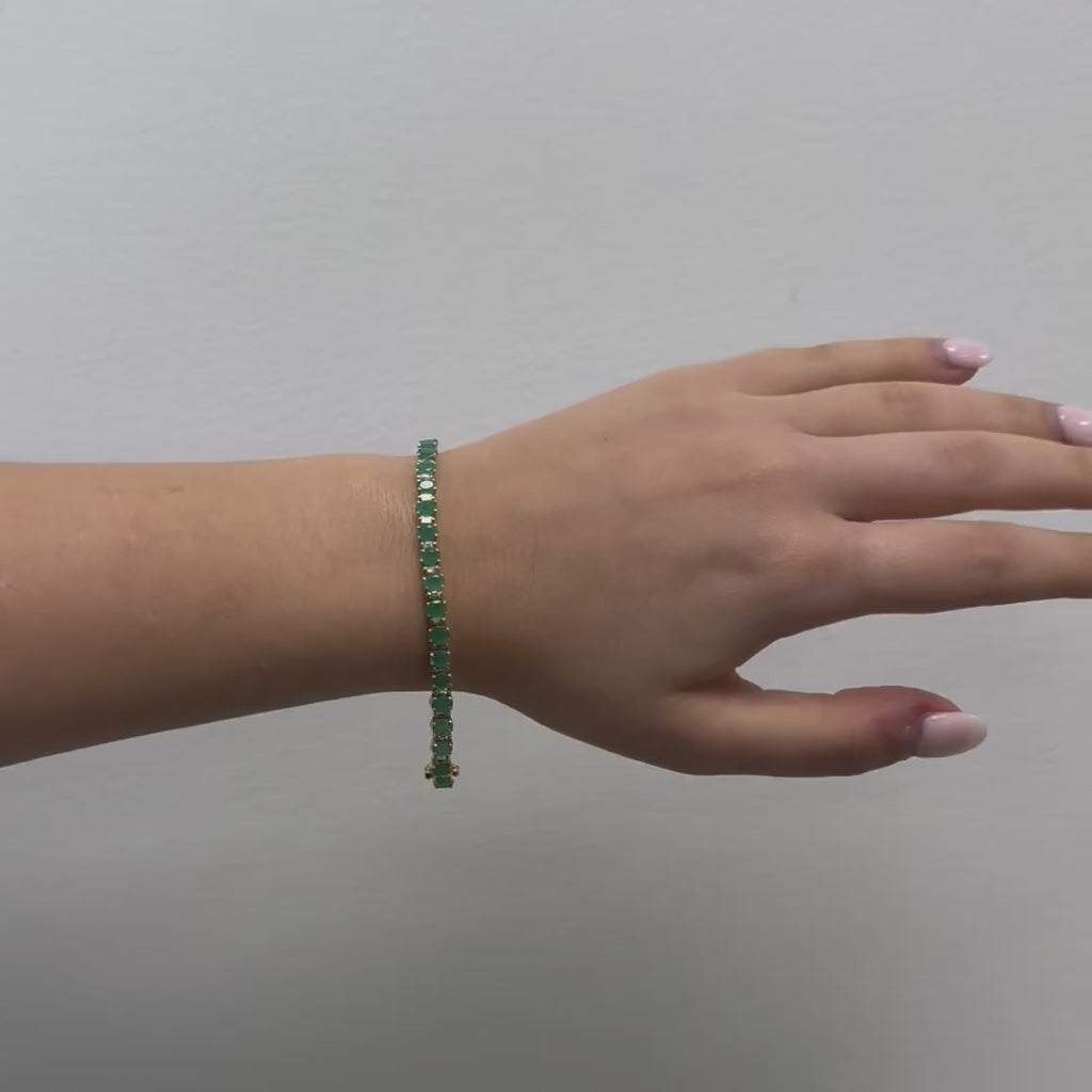 Alternate Emerald Oval Shape & Emerald Cut Diamond Bracelet (8.20 ct.) in 14K Gold