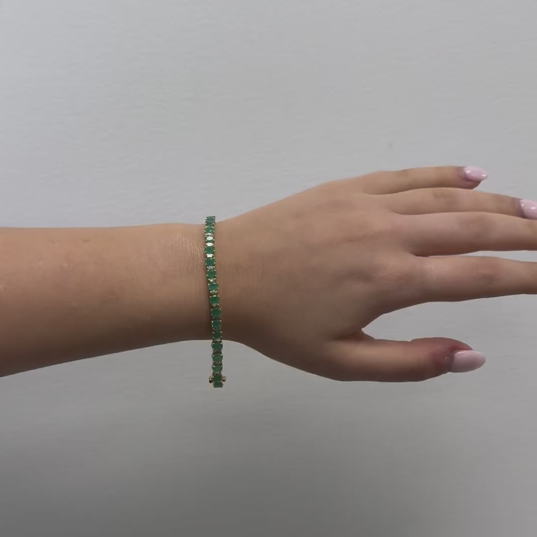 Alternate Emerald Oval Shape & Emerald Cut Diamond Bracelet (8.20 ct.) in 14K Gold