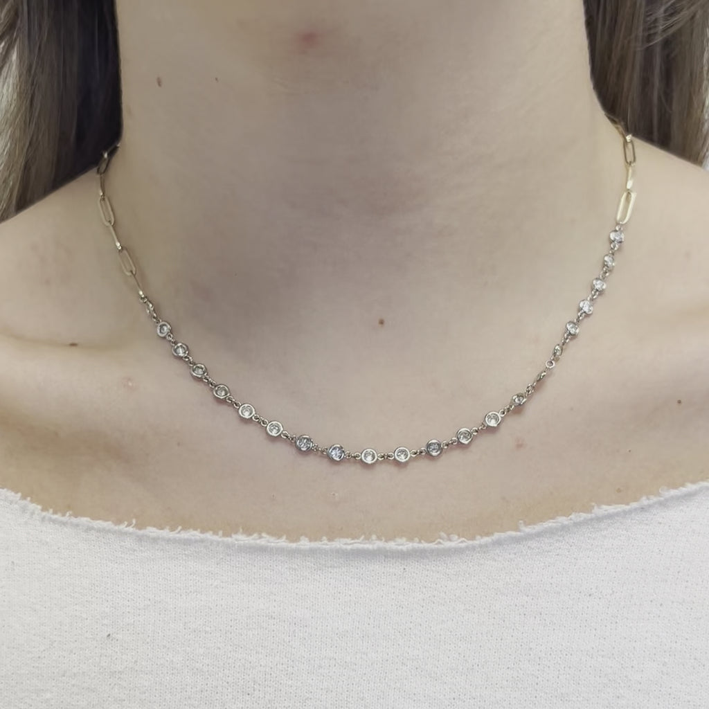 Diamond Station Necklace With Paper Clip Chain (1.42 ct.) in 14K Gold