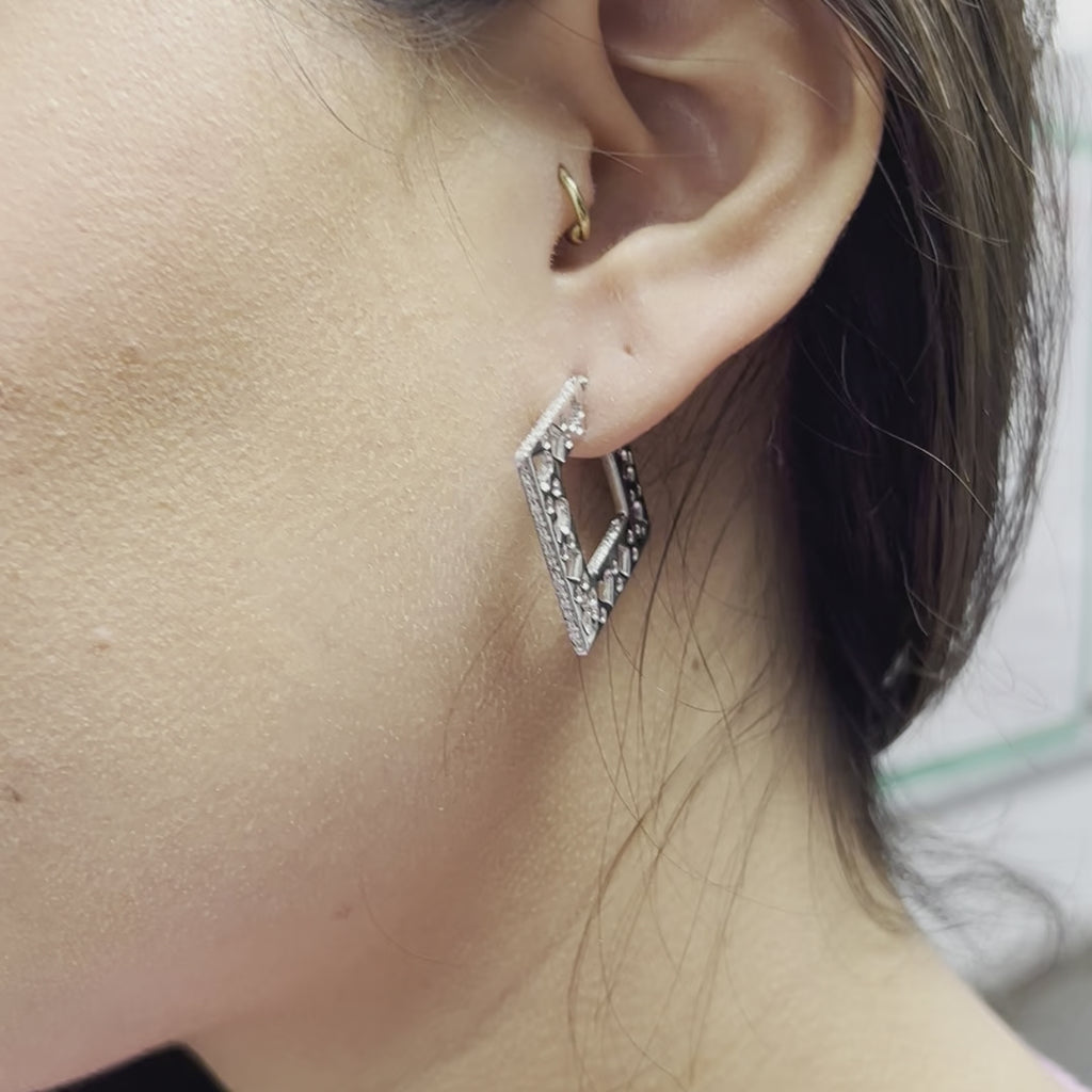 Ready to Ship Diamond Square Inside-Out Hoop Earrings (0.24 ct.) in 18K Gold