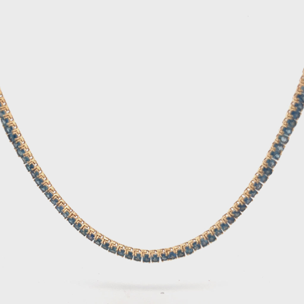 Oval Shape Blue Sapphire Tennis Necklace (29.20 ct.) 4-Prongs in 14K Gold