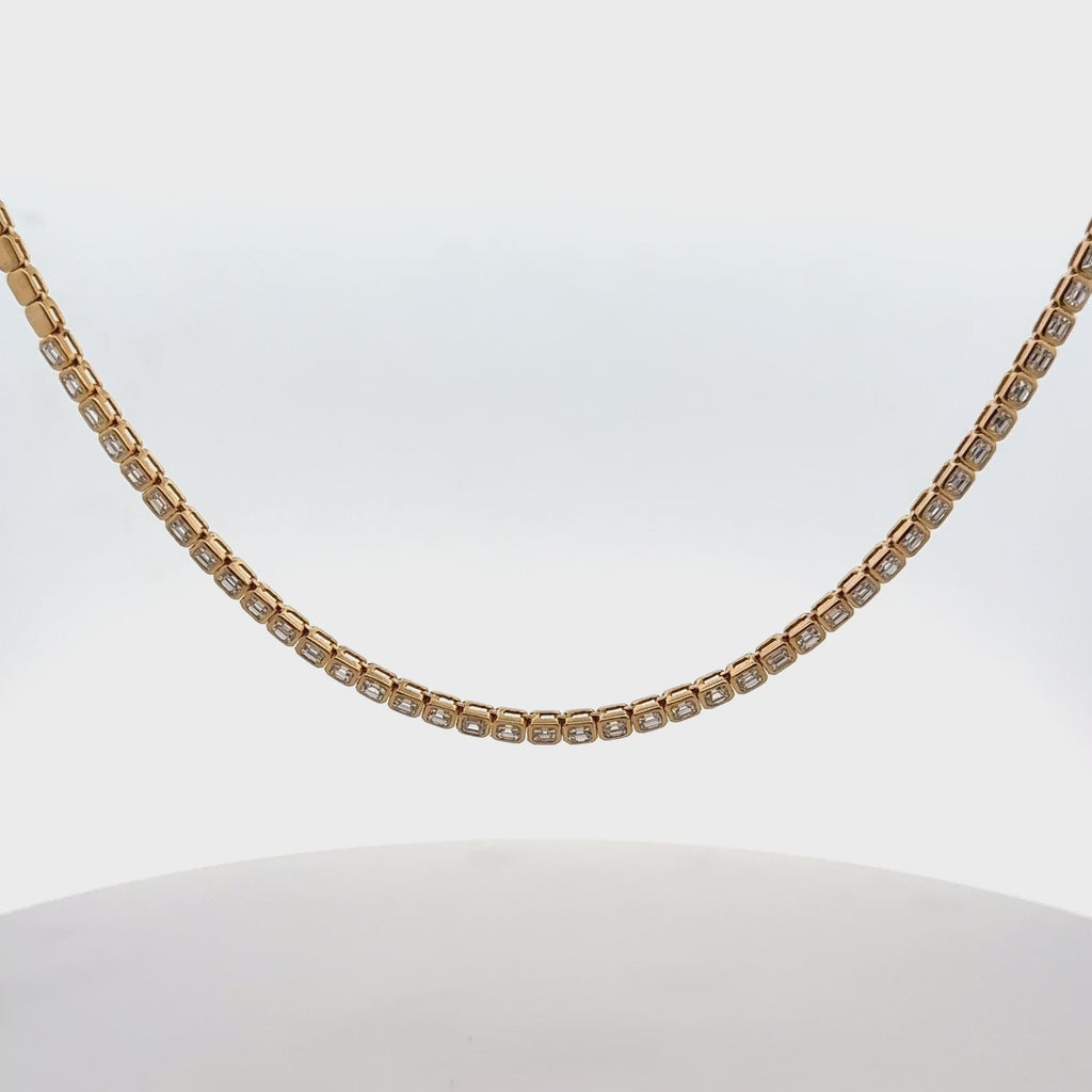 East-West Emerald Cut Diamond Tennis Necklace (4.00 ct.) Halfway Bezel Set in 14K Gold
