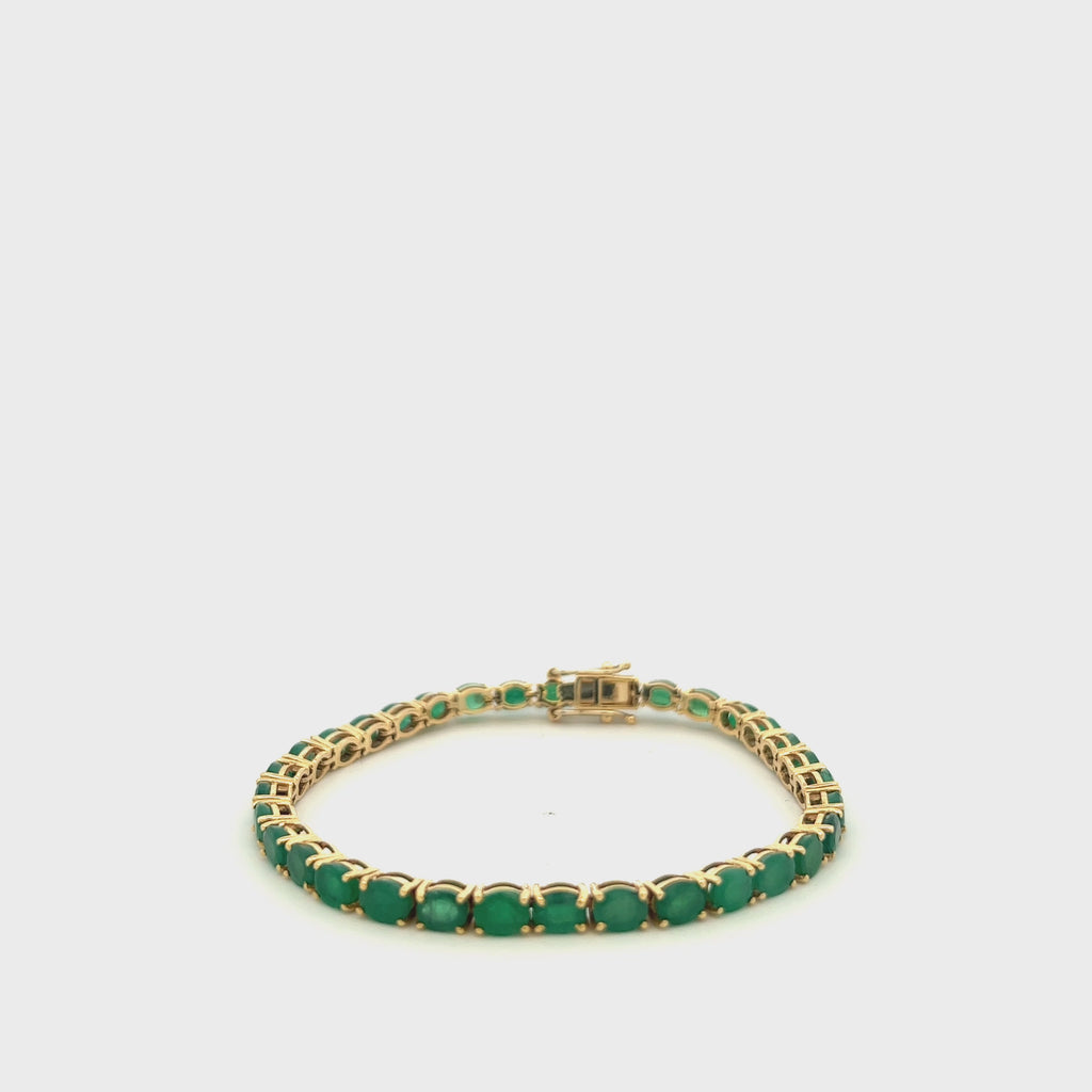Ready to Ship Oval Shape Emerald Tennis Bracelet (11.00 ct.) 4-Prongs Setting in 14K Gold
