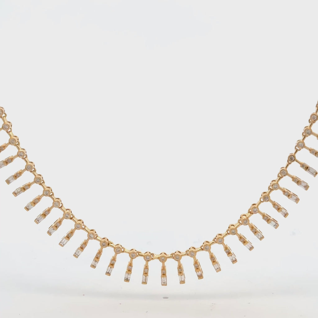 Round Diamond & Dangling Baguette Choker Necklace (2.40 ct.) in 14K Gold