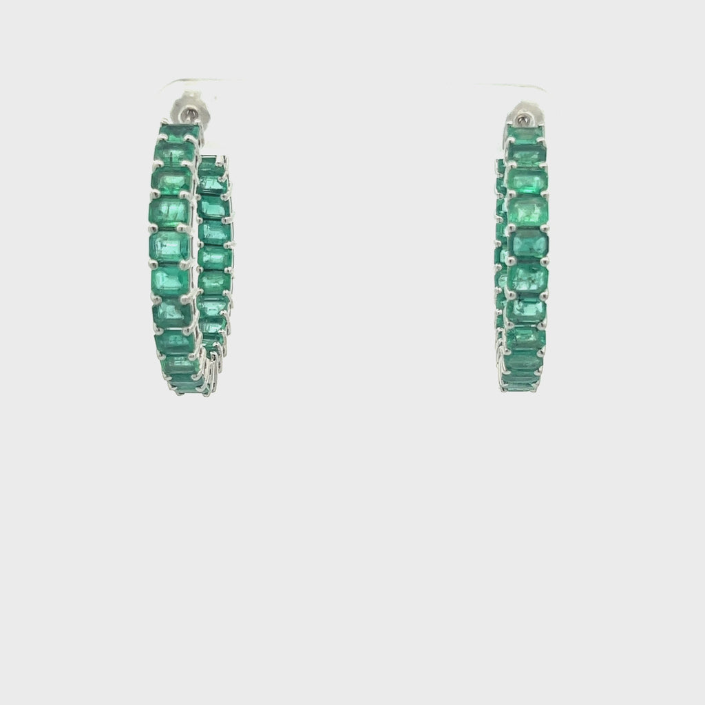 Emerald Cut Genuine Emerald Inside-Out Hoop Earrings (7.00 ct.) in 14K Gold