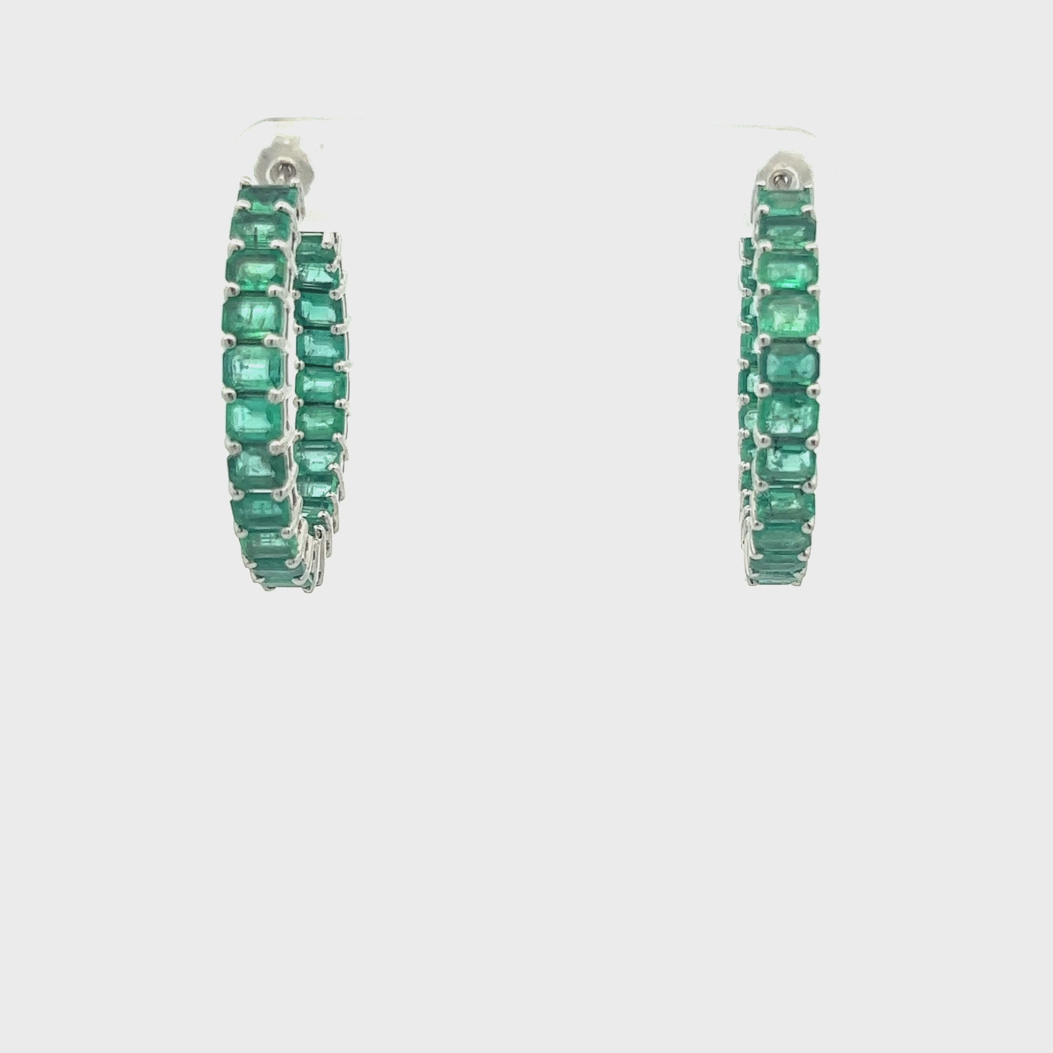 Emerald Cut Genuine Emerald Inside-Out Hoop Earrings (7.00 ct.) in 14K Gold