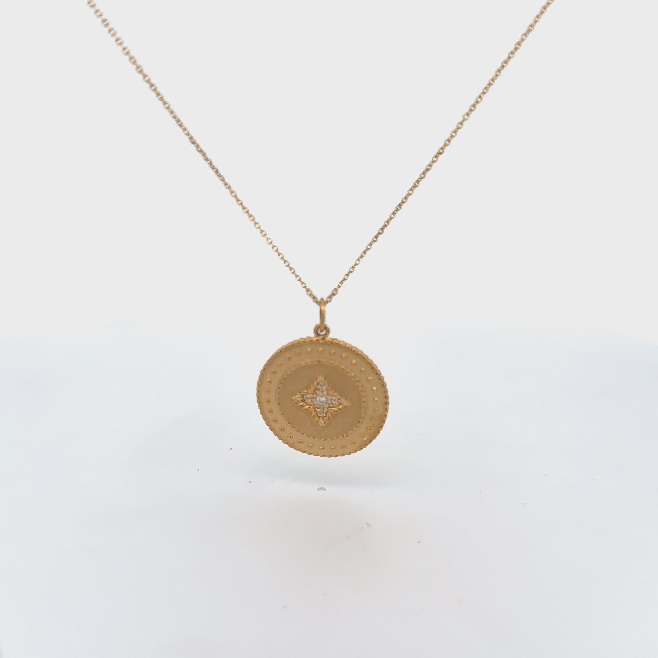 Diamond Medallion Flower Coin Pendant Necklace (0.15 ct.) in 14K Gold