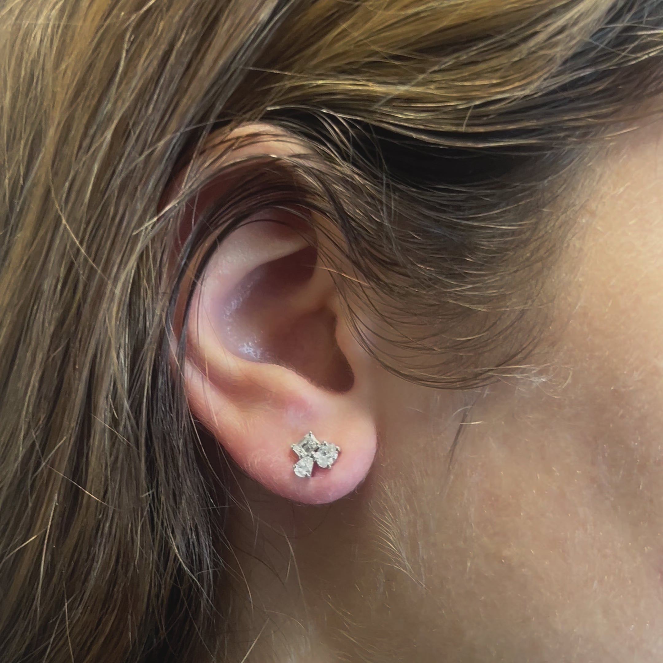 Oval, Pear & Emerald Cut Diamond Cluster Stud Earrings (0.75 ct.) in 14K Gold