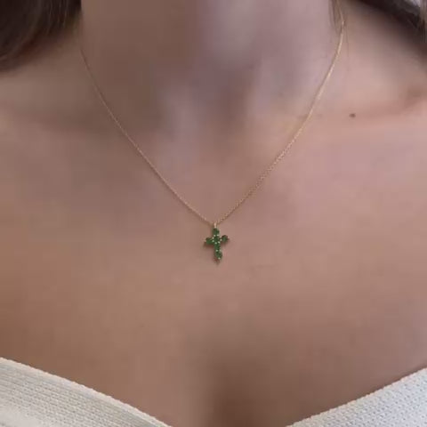 Emerald Cross Necklace (0.70 ct.) in 14K Gold