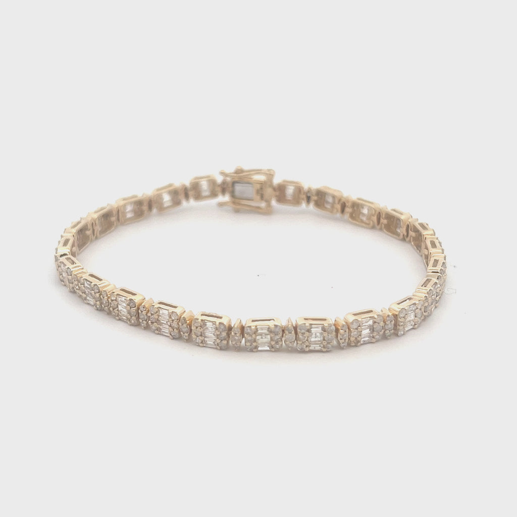Round & Baguette Diamonds Spaced Rectangular Shape Tennis Bracelet (4.10 ct.) in 14K Gold