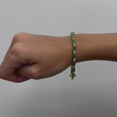 Alternate Multi Shape Emerald & Diamond Bracelet (8.15 ct.) in 14K Gold