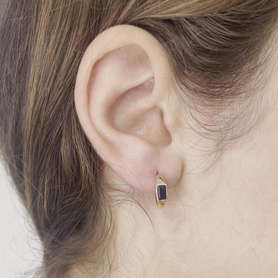 Emerald Cut Blue Sapphire Huggies Earrings (1.00 ct.) in 14K Gold