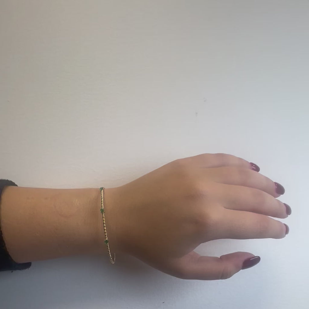 Flexible 3-stones Emerald Bangle Bracelet (0.35 ct.) in 14K Gold
