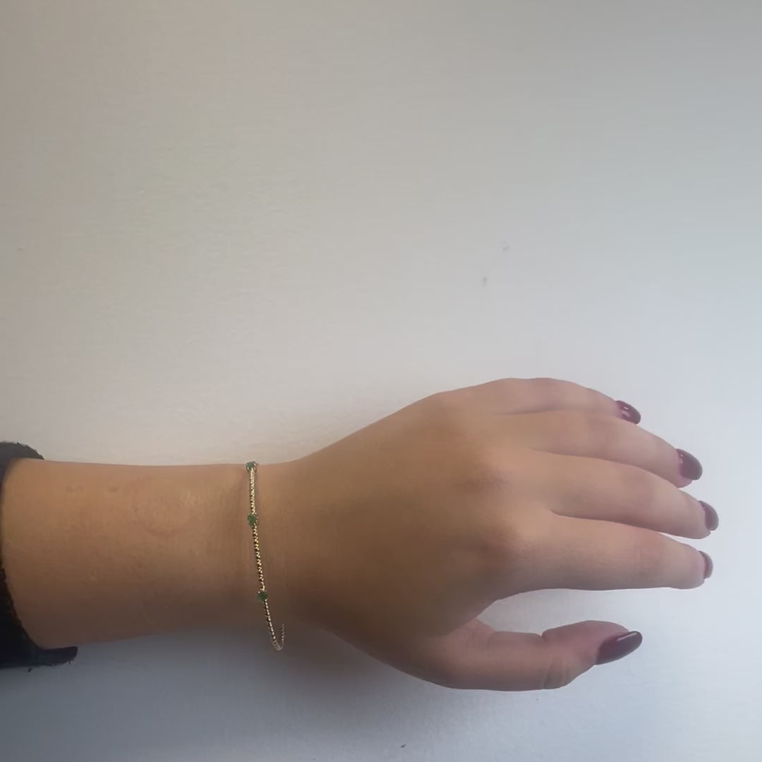 Flexible 3-stones Emerald Bangle Bracelet (0.35 ct.) in 14K Gold