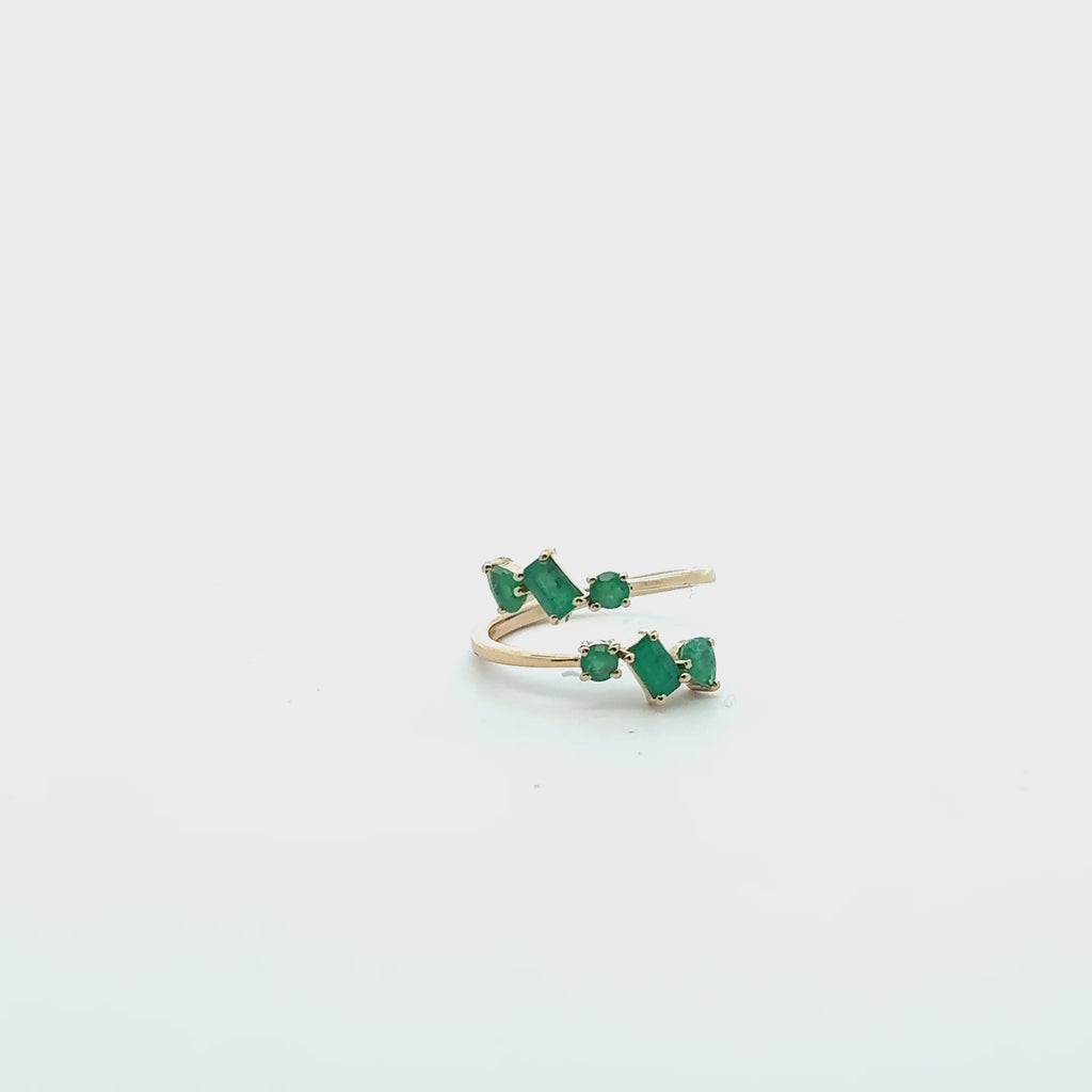 Mixed Shape Emerald Open Wrap Ring (0.90 ct.) 4-Prongs Setting in 14K Gold