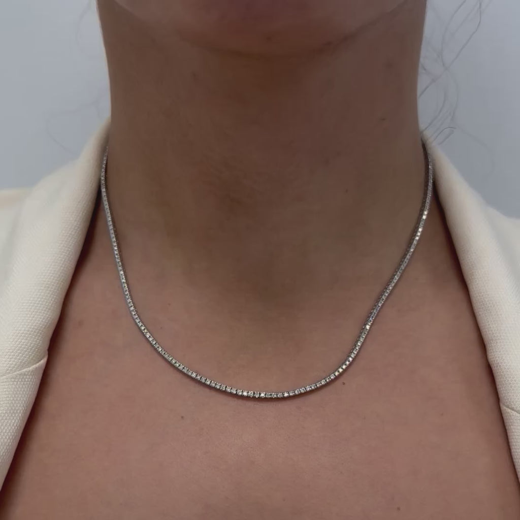 Diamond Tennis Necklace (2.50 ct.) 1.3 mm 4-Prongs Setting in 14K Gold, Made in Italy