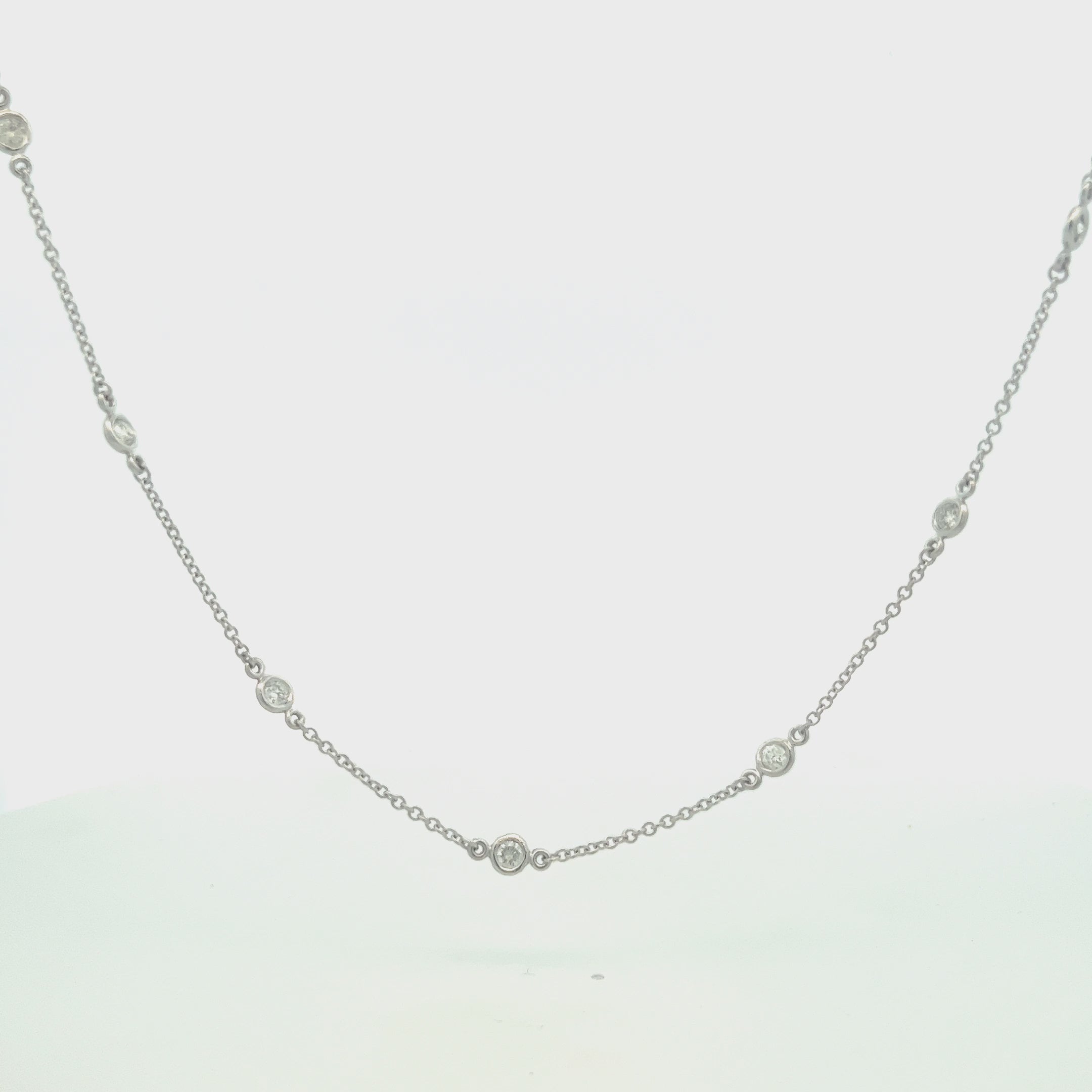 16 Stone Diamond By The Yard Necklace, Bezel Set Diamond Station Necklace (1.50 ct.) in 14K Gold