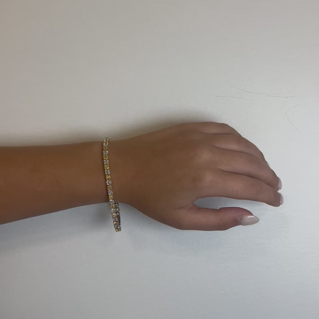 Alternate Diamond & Fancy Yellow Asscher Cut Diamond Tennis Bracelet (12.62 ct.) in 18K Gold