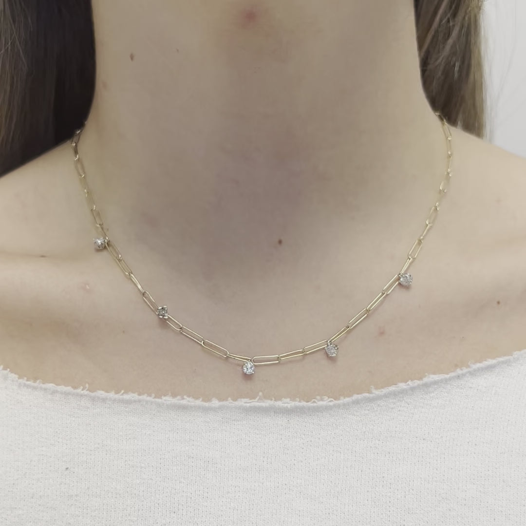 Dangling Diamond Paper Clip Necklace (0.90 ct.) in 14K Gold