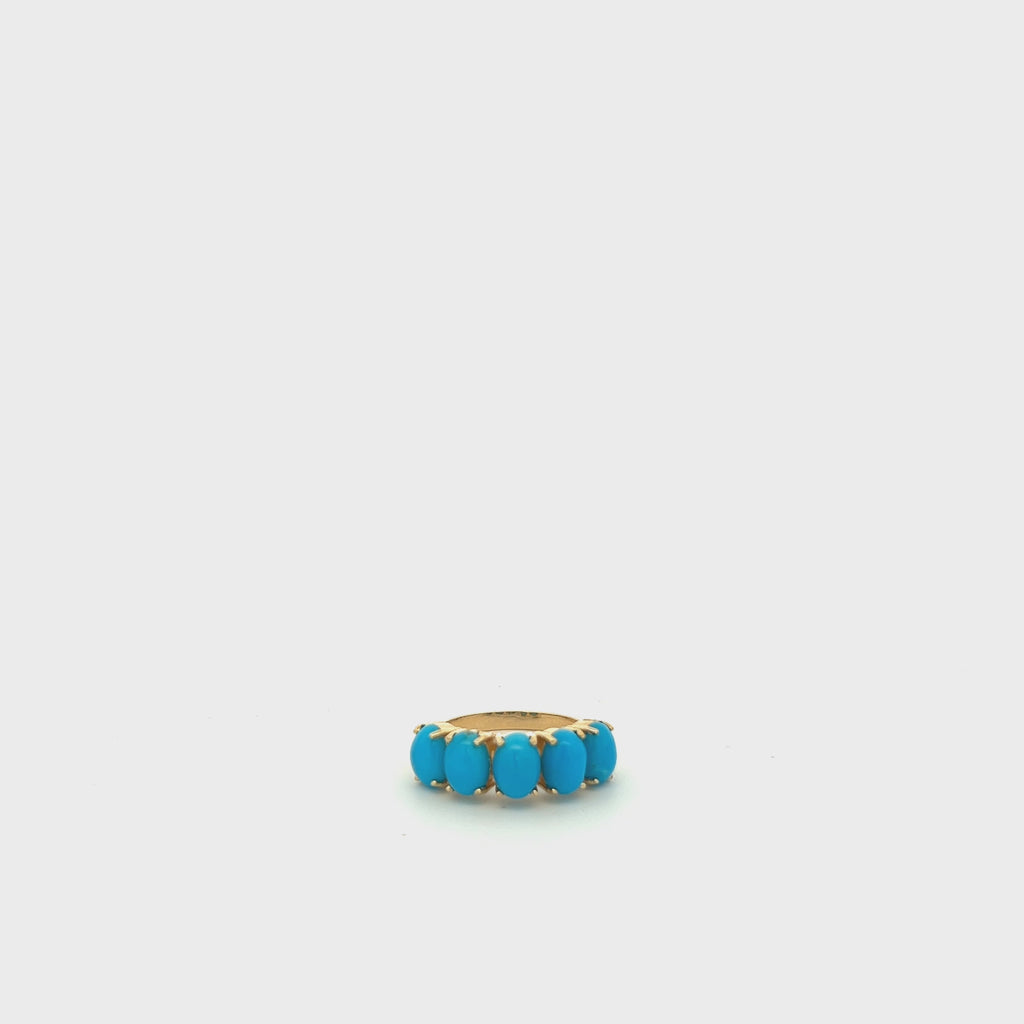5-Stone Oval Cut Turquoise Ring (4.10 ct.) in 14K Gold