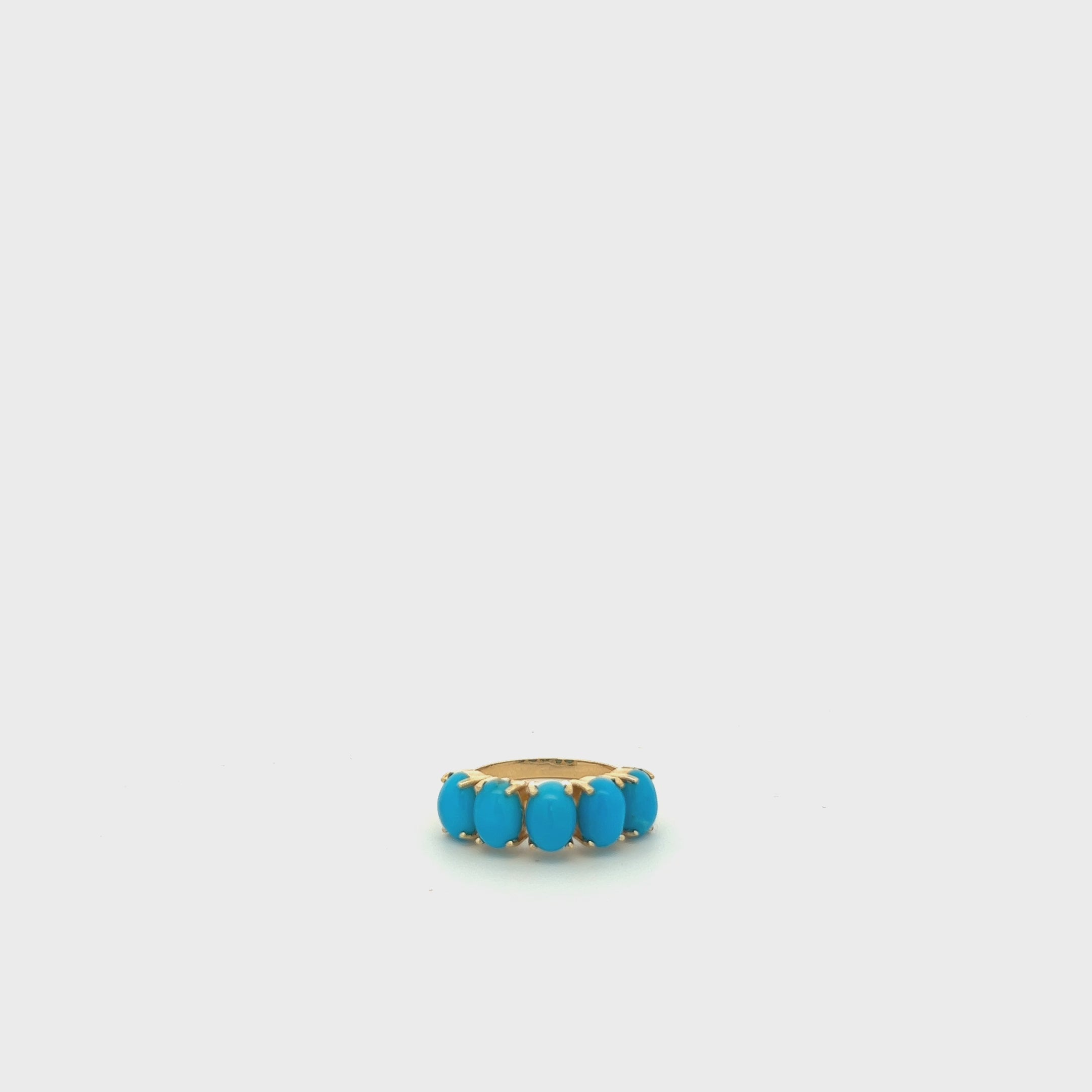 5-Stone Oval Cut Turquoise Ring (4.10 ct.) in 14K Gold