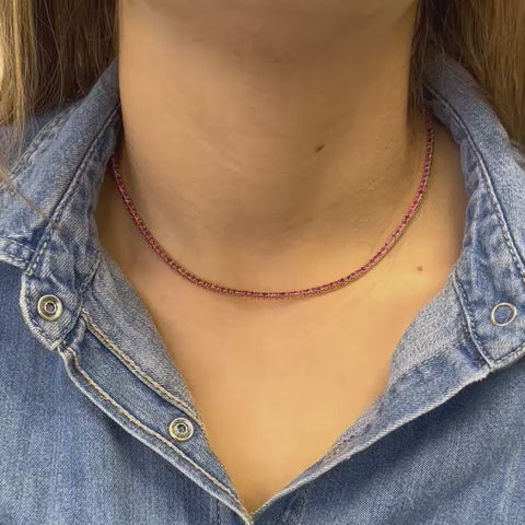 Ready to Ship Light Pink Sapphire Tennis Necklace (5.50 ct.) 4-Prongs Setting in 14K Gold