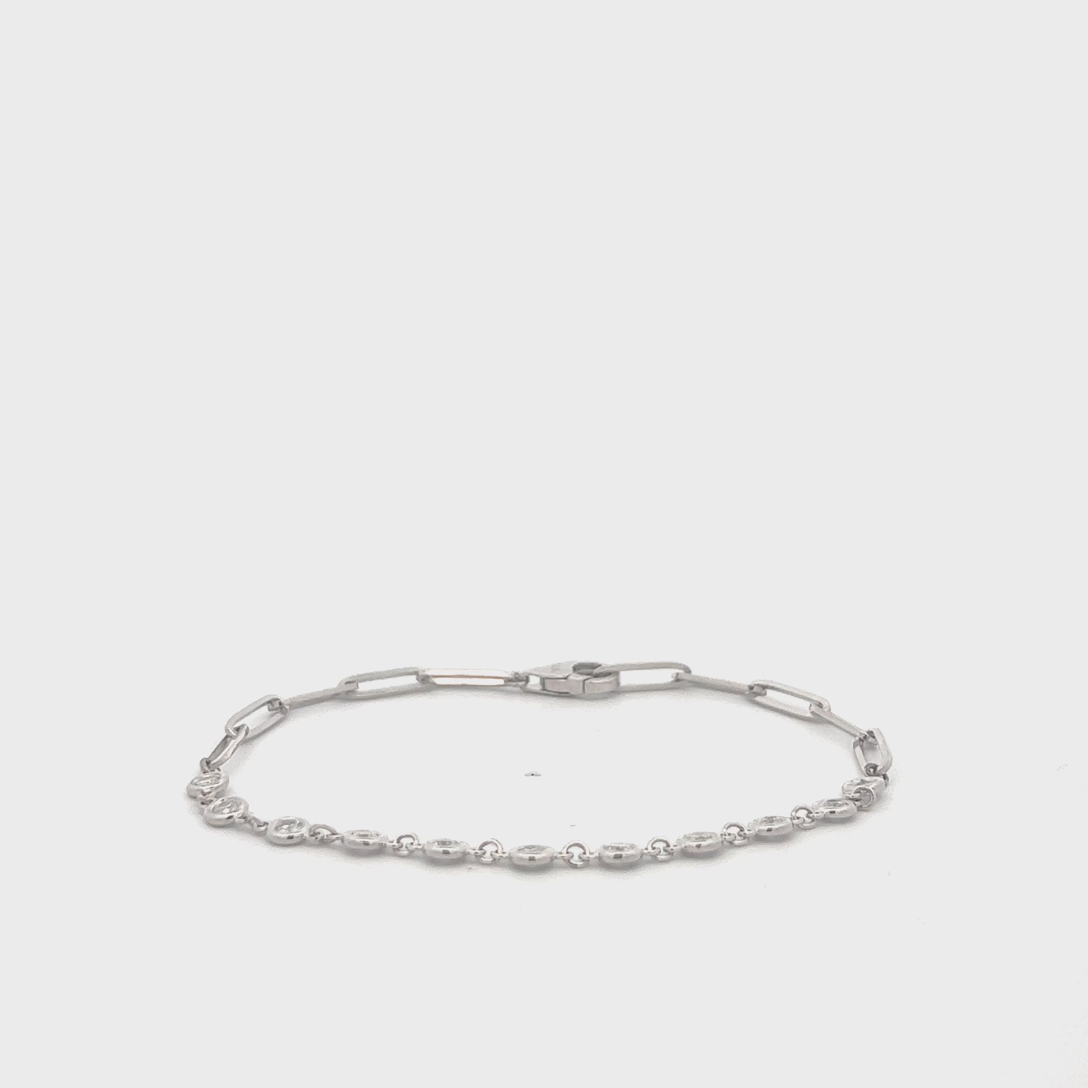 Diamond Station Bracelet With Half Paper Clip Chain (0.55 ct.) Bezel Set in 14K Gold