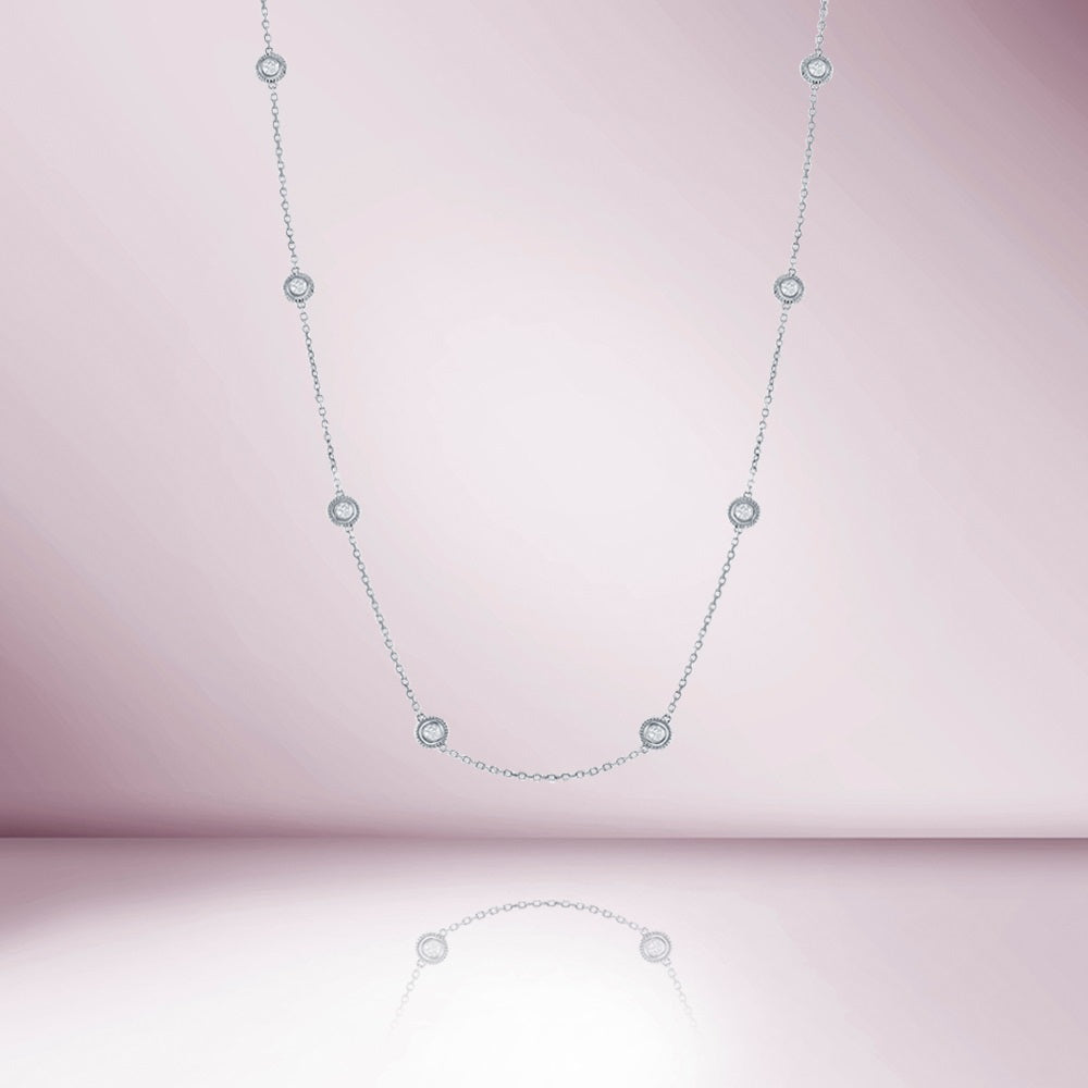 10 Stone Diamond By The Yard Necklace, Bezel Set Diamond Station Necklace (0.70 ct.) in 14K Gold