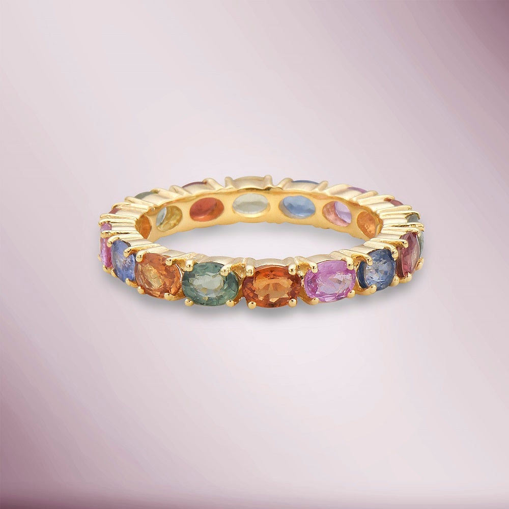 Oval Cut Multicolored Sapphire HalfWay Eternity Band Ring (2.24 ct.) in 14K Gold