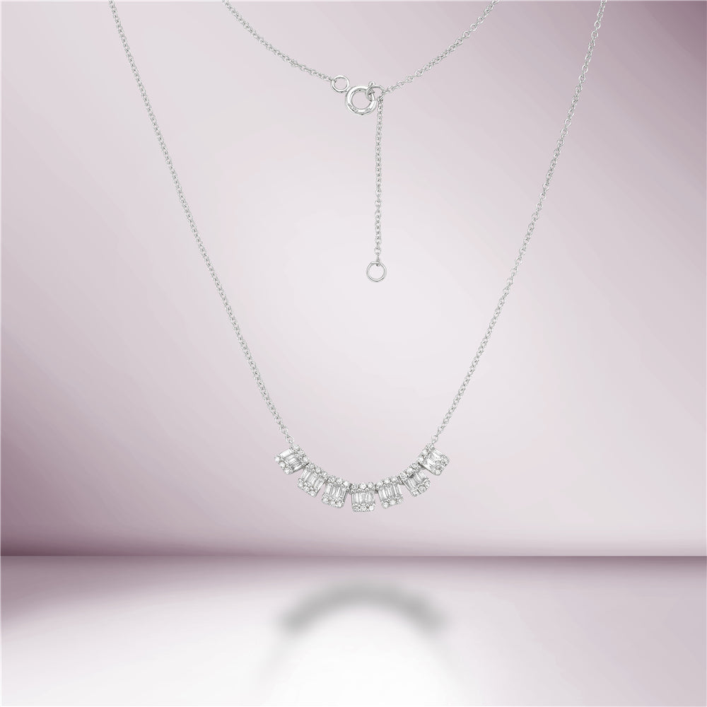 Baguette & Round Diamonds Illusion Necklace (0.50 ct.) in 14K Gold