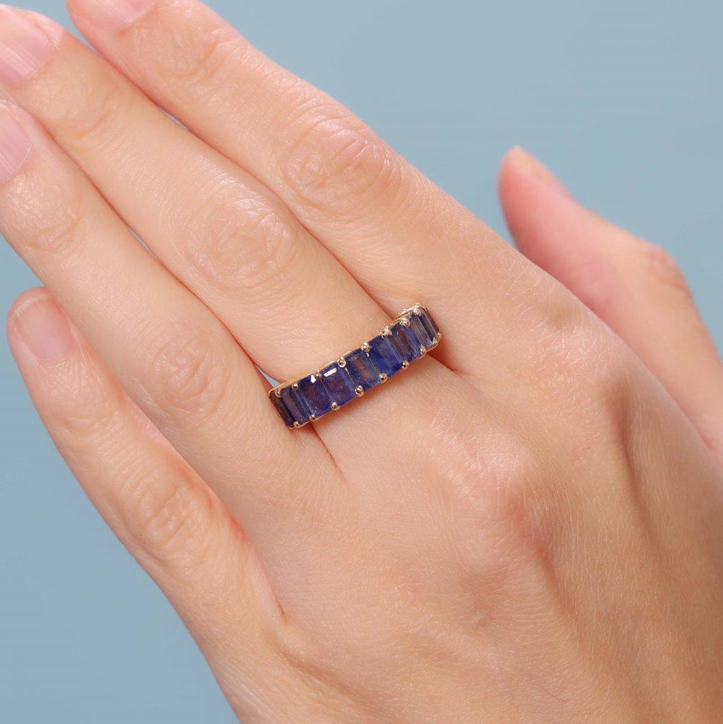 Emerald Cut Blue Sapphire Halfway Eternity Band (5.07 ct.) in 14K Gold