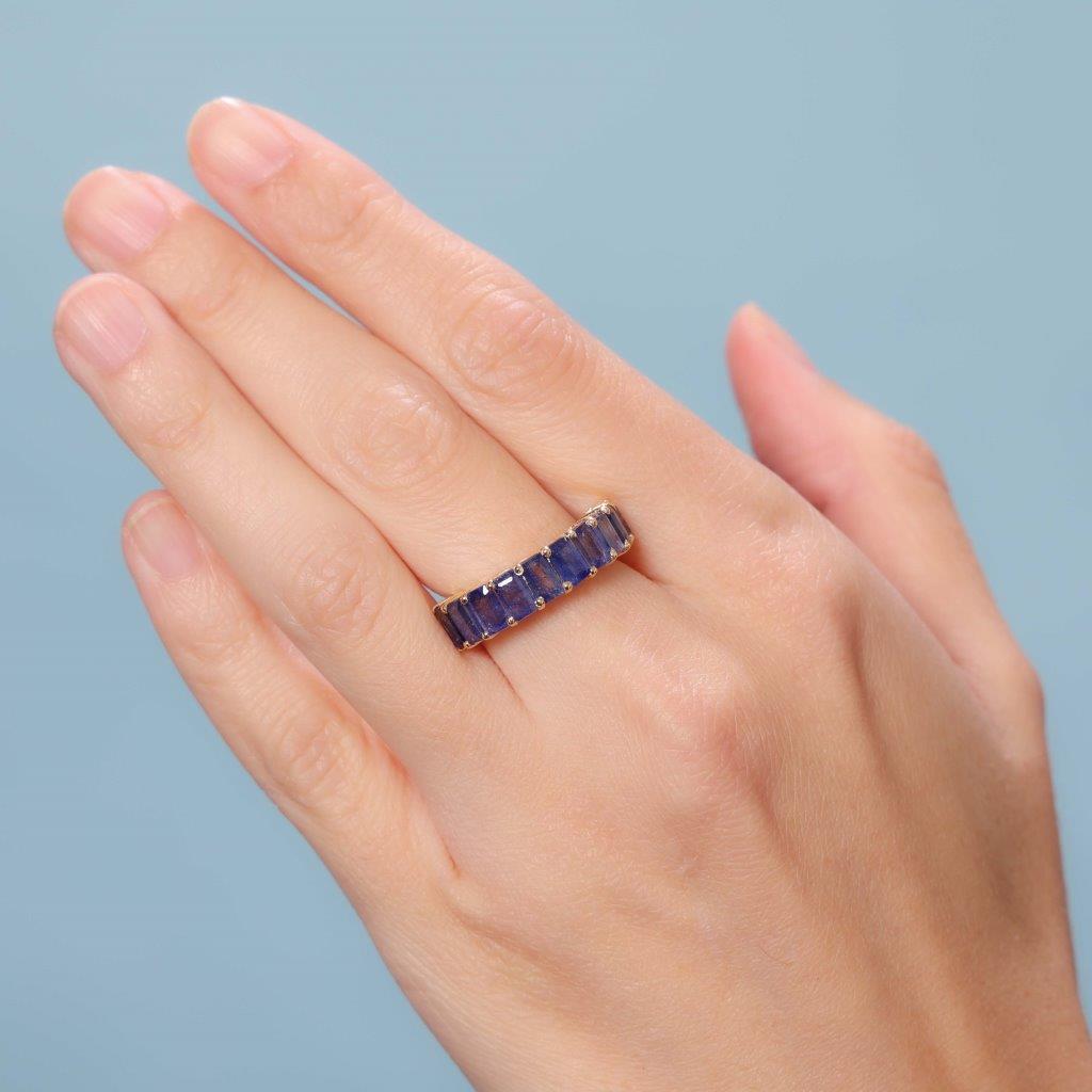 Emerald Cut Blue Sapphire Halfway Eternity Band (5.07 ct.) in 14K Gold