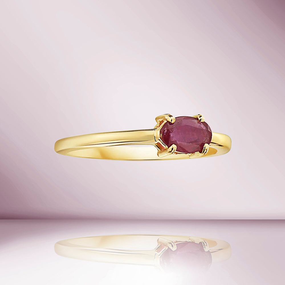 Oval Cut Red Ruby Solitaire Ring (0.58ct) 4-Prongs Setting in 14K Gold