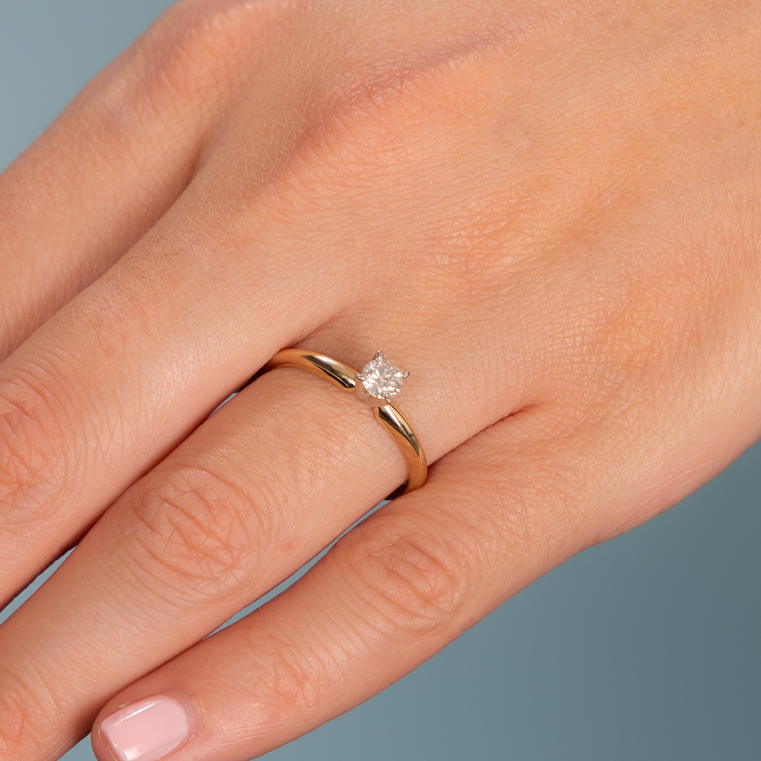 14K Round Cut Natural Diamond 4-prongs Solitaire Engagement Ring