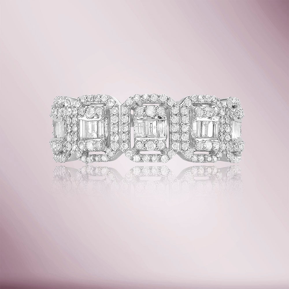 Baguette & Round Diamond Halo Eternity Wedding Band (1.85 ct.) in 14K Gold