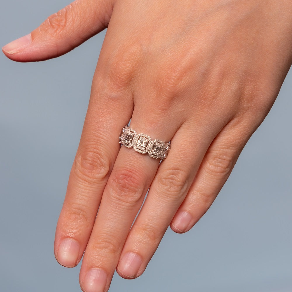 Baguette & Round Diamond Halo Eternity Wedding Band (1.85 ct.) in 14K Gold