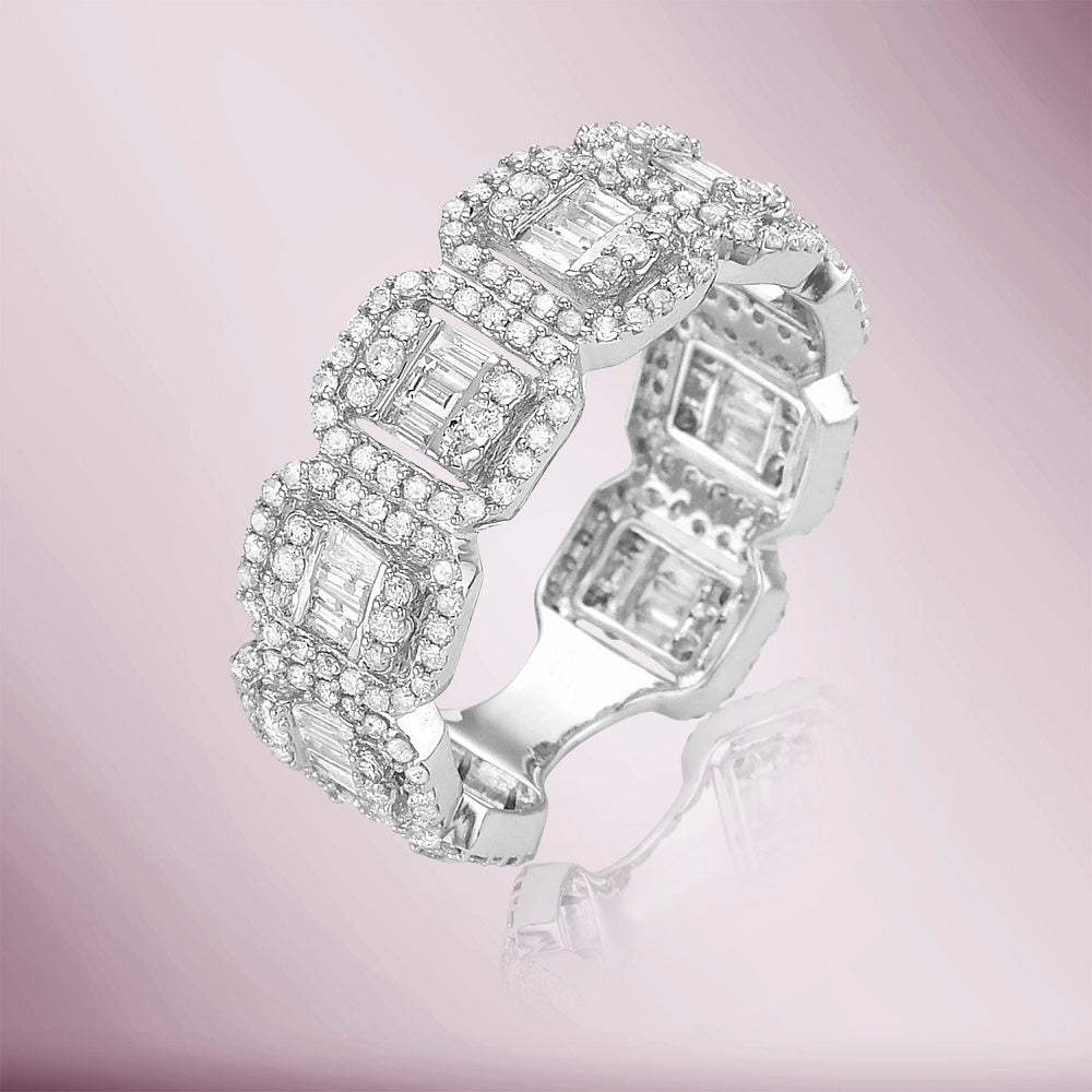 Baguette & Round Diamond Halo Eternity Wedding Band (1.85 ct.) in 14K Gold