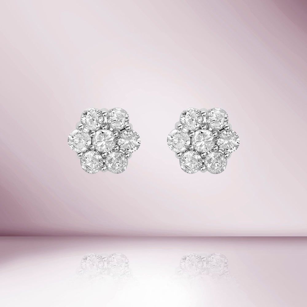 Diamond Round Flower Shape Studs Earrings (0.75 ct.) in 14K Gold