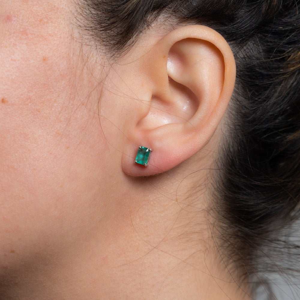 Emerald Rectangular Shape Studs Earrings (1.10 ct. t.w.) in 14K Gold
