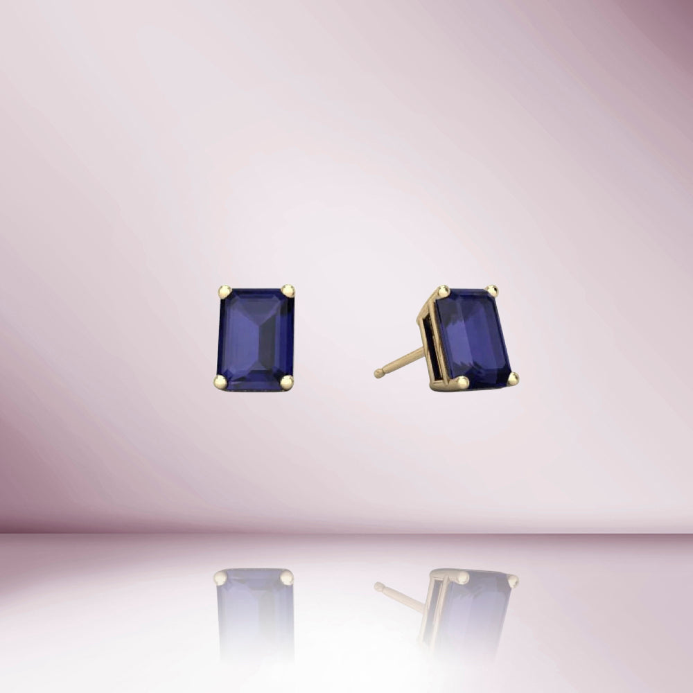 Blue Sapphire Rectangular Shape Studs Earrings (2.00 ct.) in 14K Gold