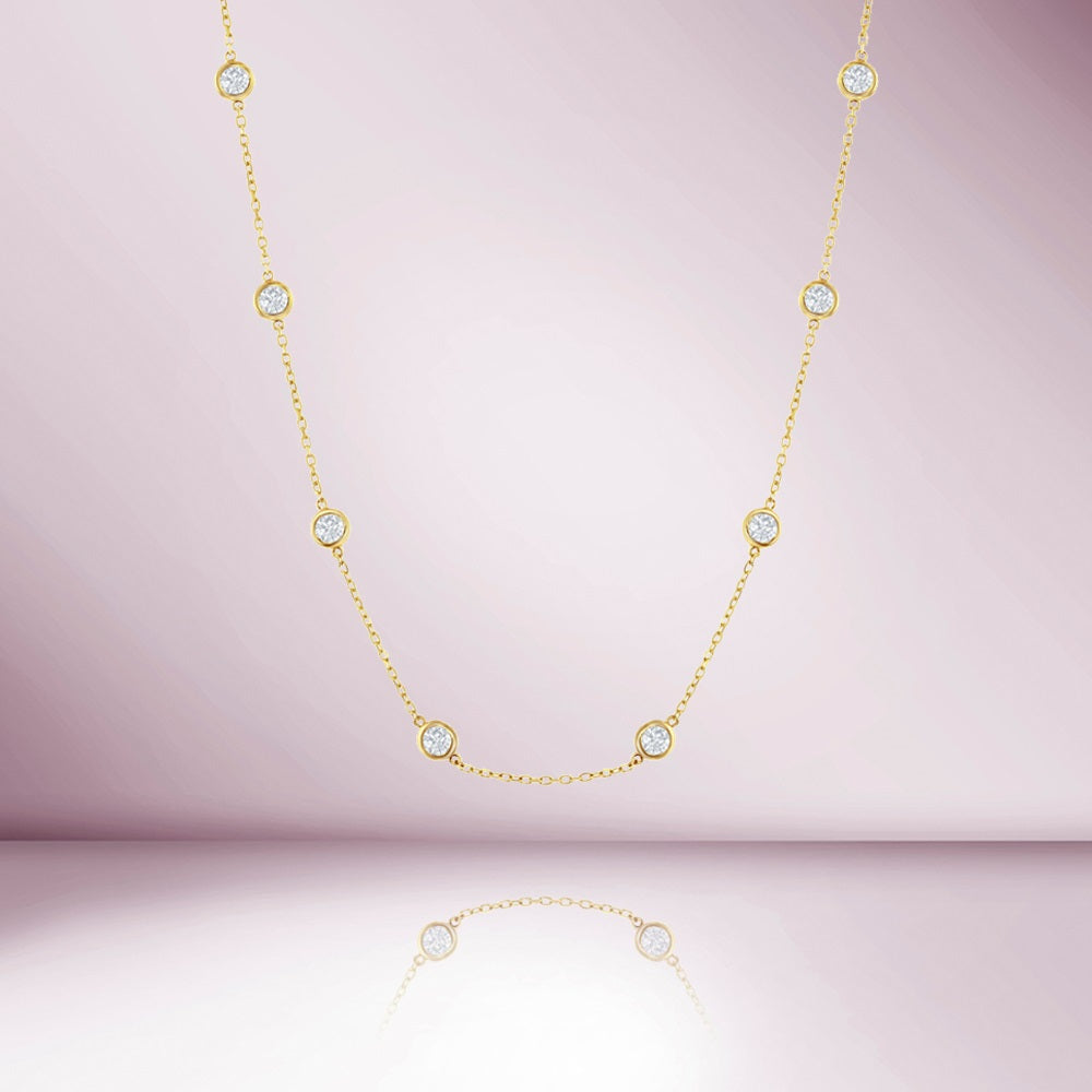 14 Stone Diamond By The Yard Necklace, Bezel Set Diamond Station Necklace (3.00 ct.) in 14K Gold