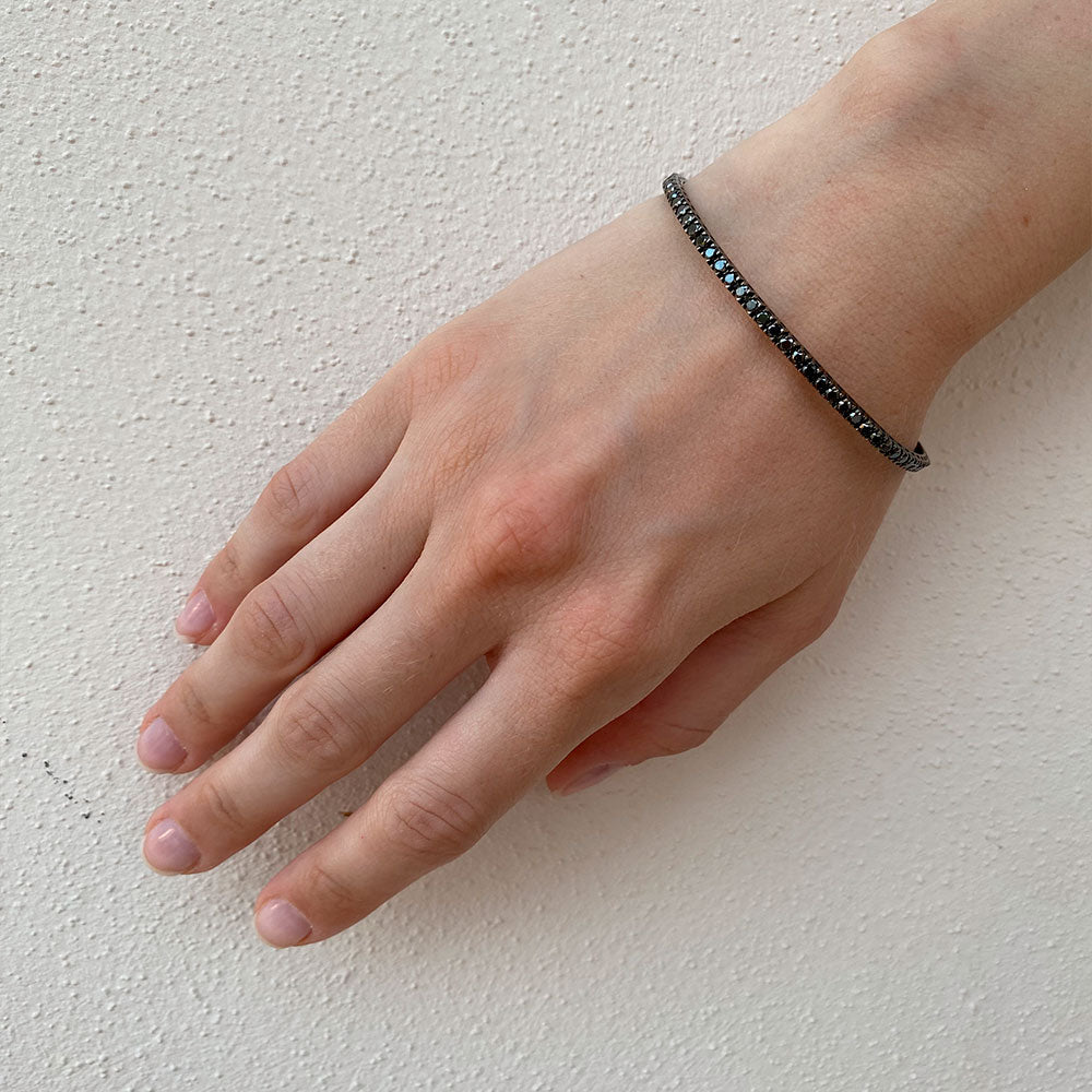 Black Diamond Tennis Bracelet (3.50 ct.) 4-Prongs Setting in 18K Gold, Made in Italy