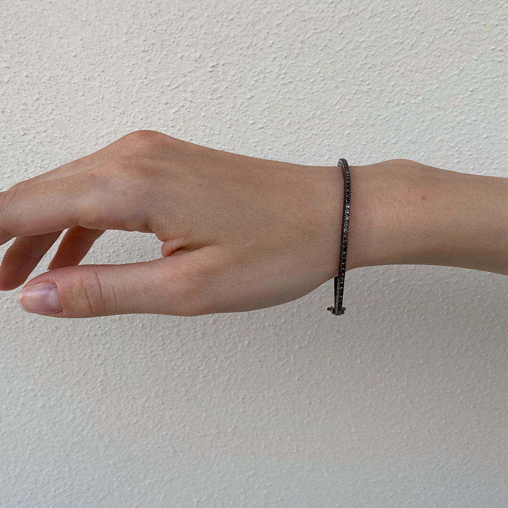 Black Diamond Tennis Bracelet (1.15 ct.) 4-Prongs in 18K Gold, Made in Italy