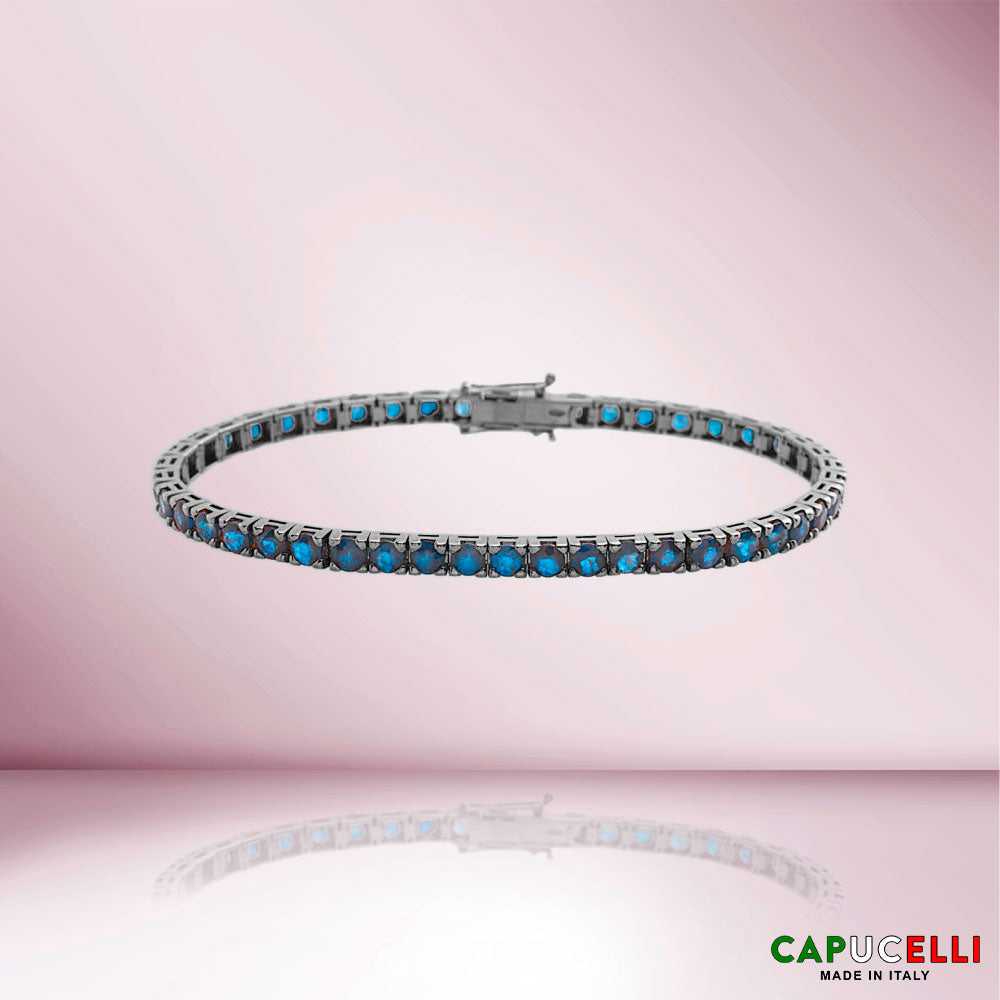 Blue Heat-Diffused Sapphires Tennis Bracelet (10.15 ct.) 4-Prongs Setting in 18K Gold, Made in Italy