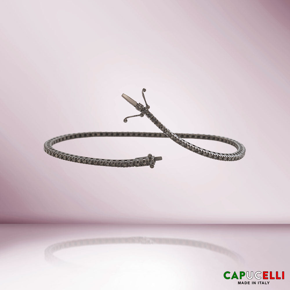 Black Diamond Tennis Bracelet (1.15 ct.) 4-Prongs in 18K Gold, Made in Italy