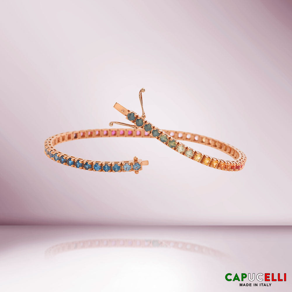 Multicolor Sapphire Tennis Bracelet (5.50 ct.) 4-Prongs Setting, Made In Italy