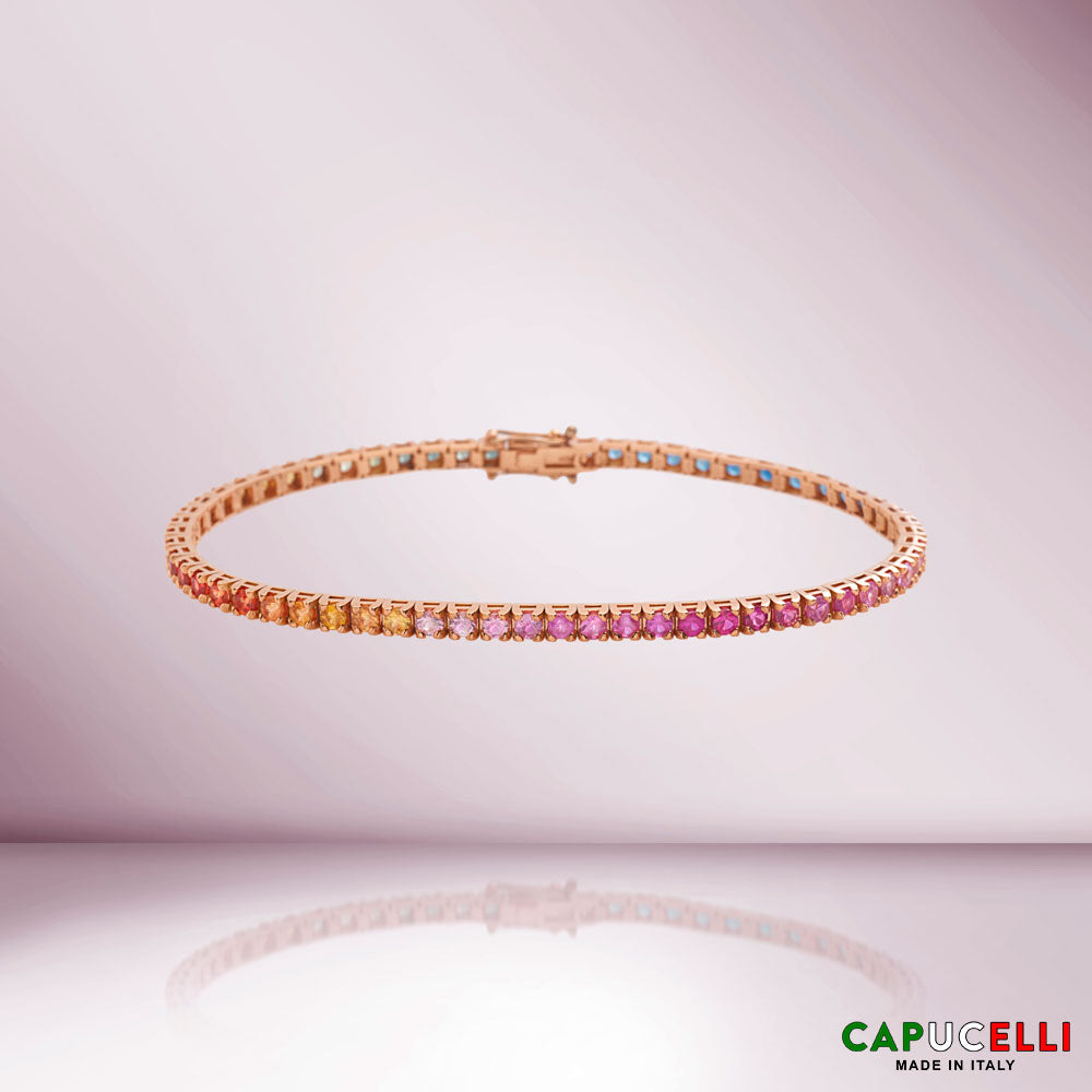 Multicolor Sapphire Tennis Bracelet (5.50 ct.) 4-Prongs Setting, Made In Italy